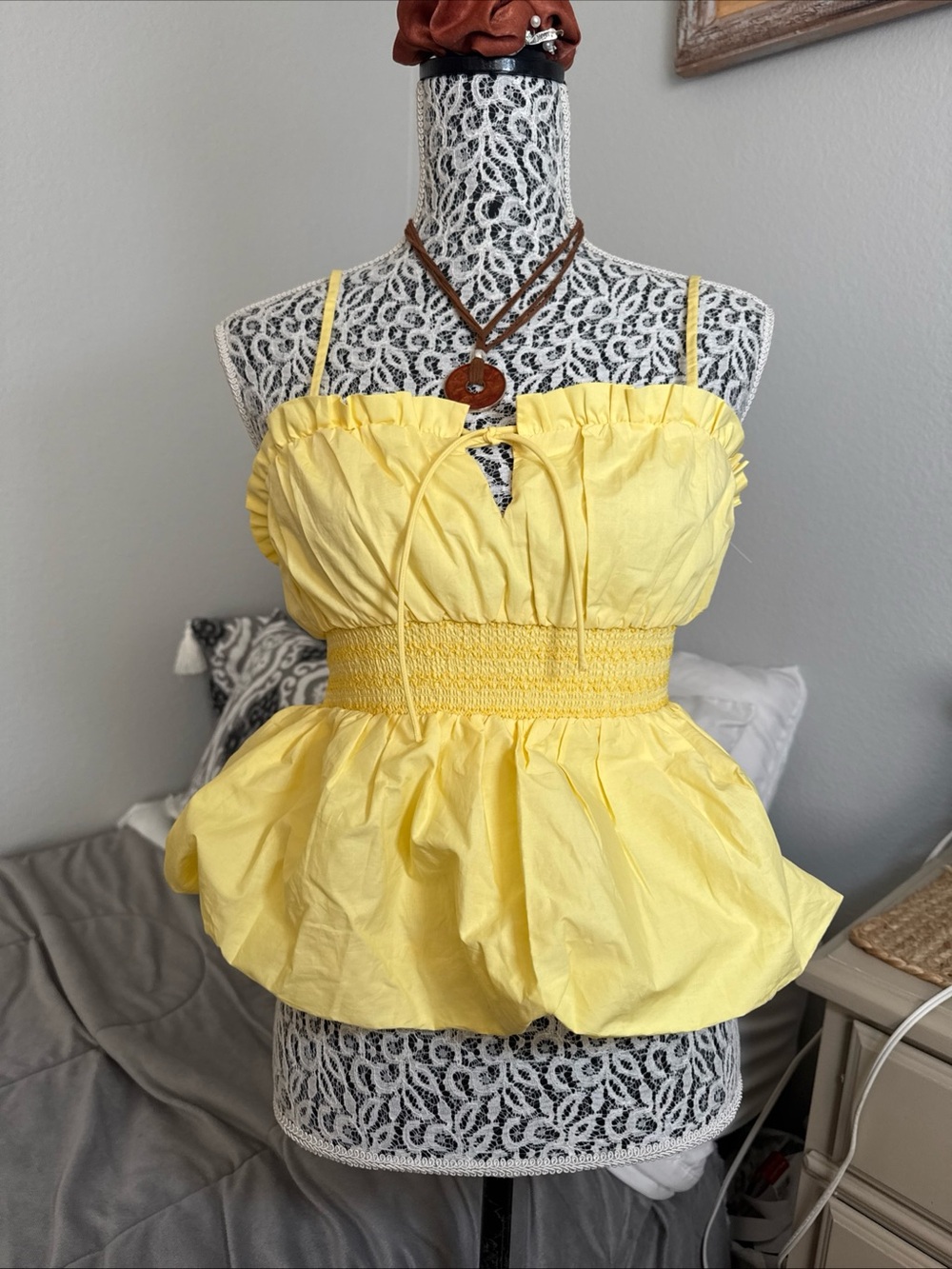 ASTR lemon 🍋 Yellow Smocked Peplum Cami Tank Sz S